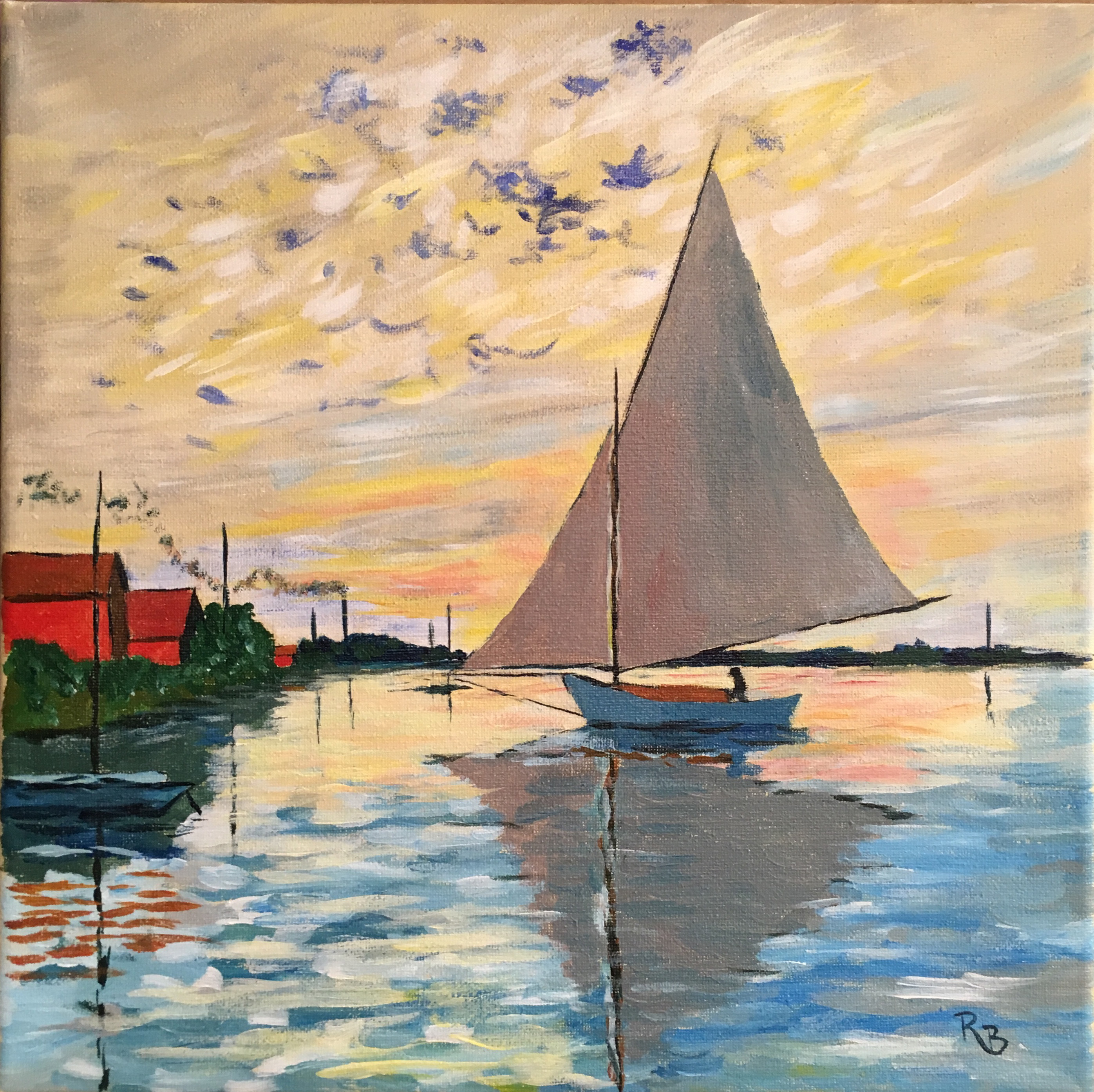 Sailboat - After a Monet Painting - Acrylic Roy Beckemeyer